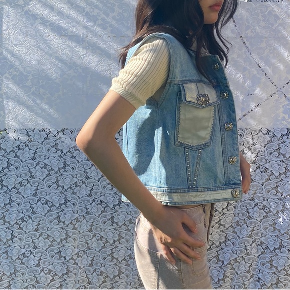 Vintage Biker Rockabilly Denim Pleather Vest. - Picture 10 of 12